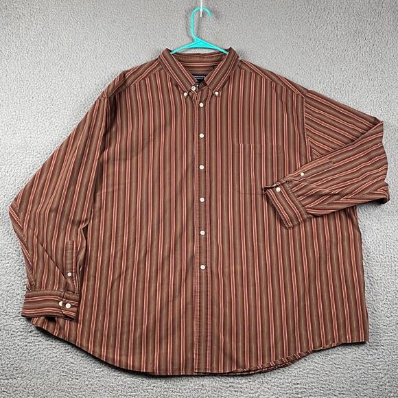 Roundtree & Yorke 80's Two Ply Fabric Button Down Shirt Men's 4XL Orange Striped - Picture 1 of 8